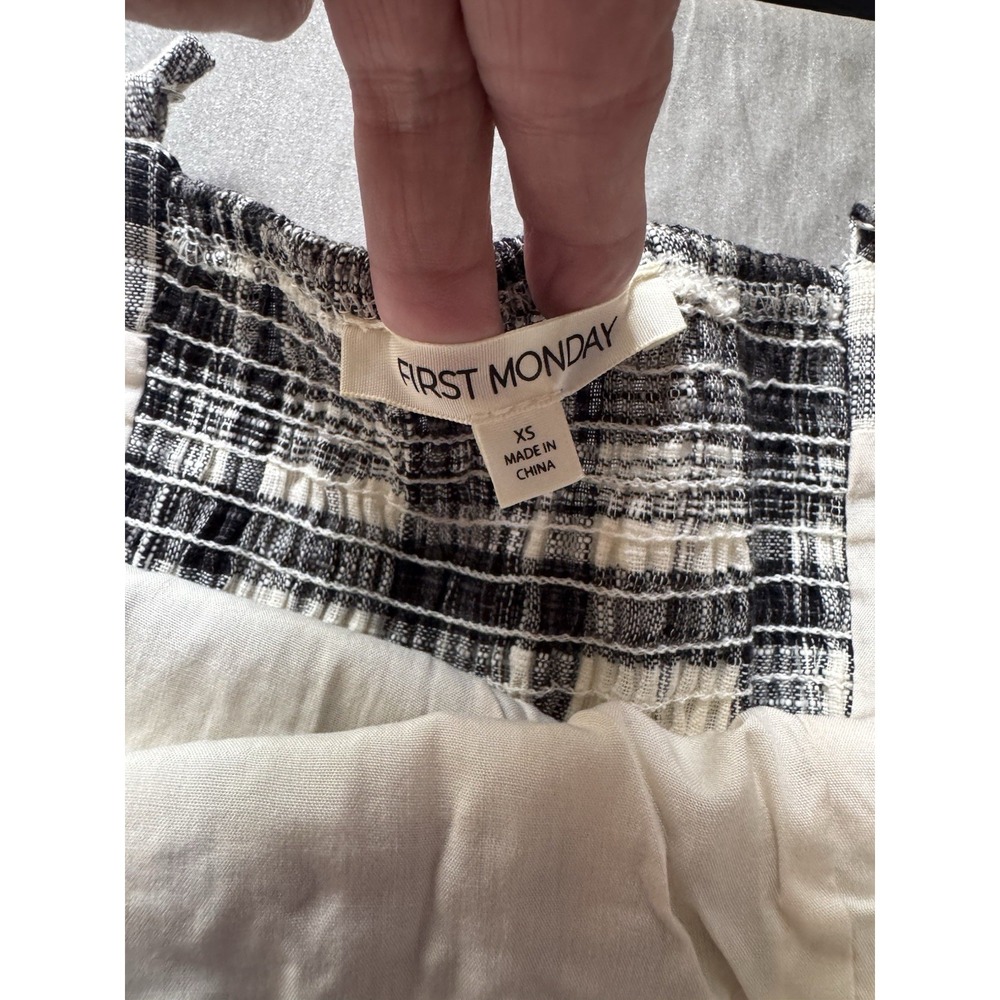 First Monday Plaid Wide Leg Jumpsuit XS Black White Button Detail Cotton - Picture 5 of 9